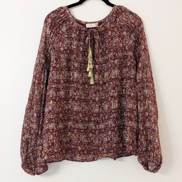 Ramy Brook Silk Adira Top size Small Gold tassels